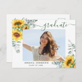 Sunflower FOTO Graduation Party Invitation Briefkaart (Voorkant / Achterkant)