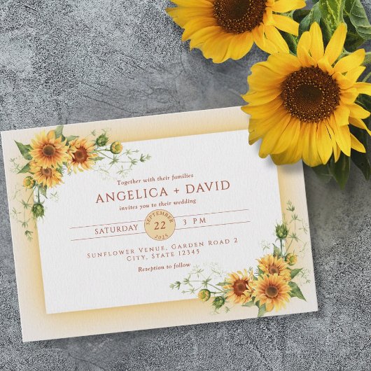 Sunflower Frame Wedding  Invitation Kaart