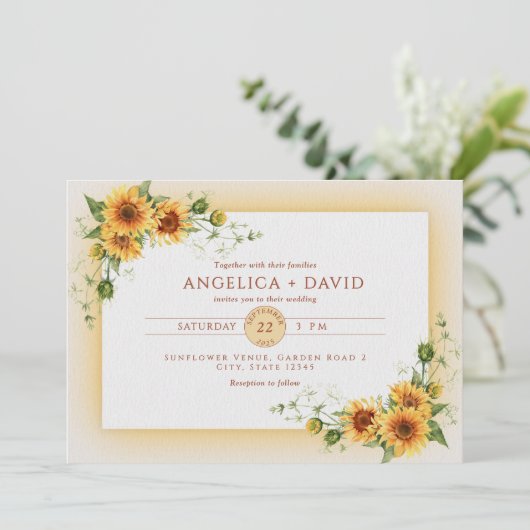 Sunflower Frame Wedding  Invitation Kaart (Staand voorkant)
