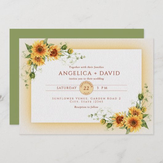 Sunflower Frame Wedding  Invitation Kaart (Voorkant / Achterkant)