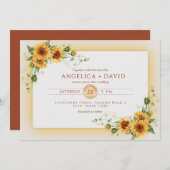 Sunflower Frame Wedding  Invitation Kaart (Voorkant / Achterkant)