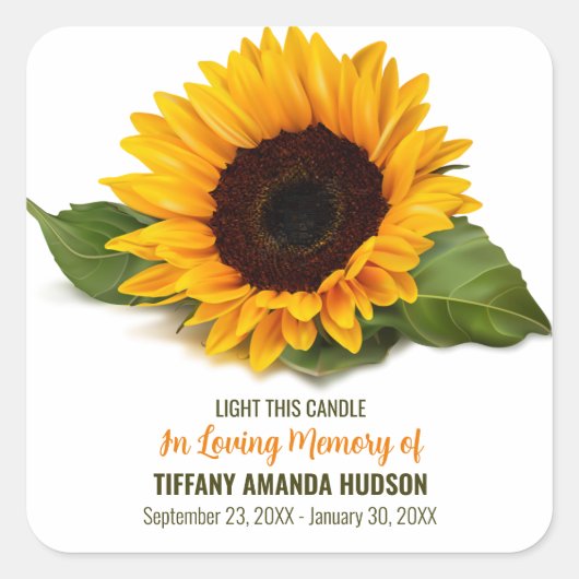 Sunflower Funeral Memorial Vierkante Sticker (Voorkant)