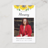 Sunflower Funeral Prayer Kaart Visitekaartje (Voorkant)