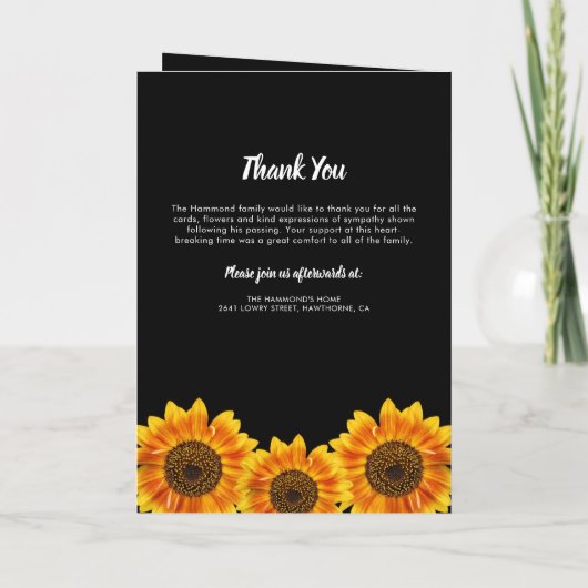 Sunflower Funeral Programme | Dienstenvolgorde Programma (Achterkant)