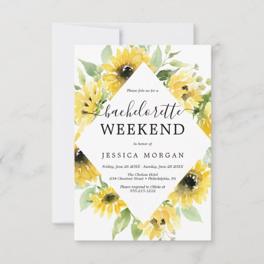 Sunflower Garden Bachelorette Party Invite card Kaart (Voorkant)