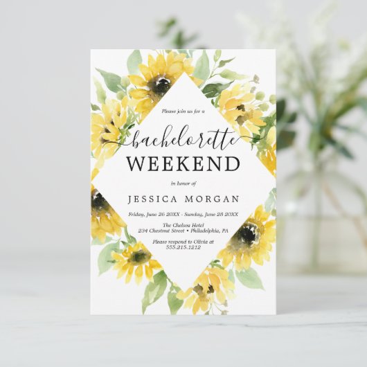 Sunflower Garden Bachelorette Party Invite card Kaart (Staand voorkant)