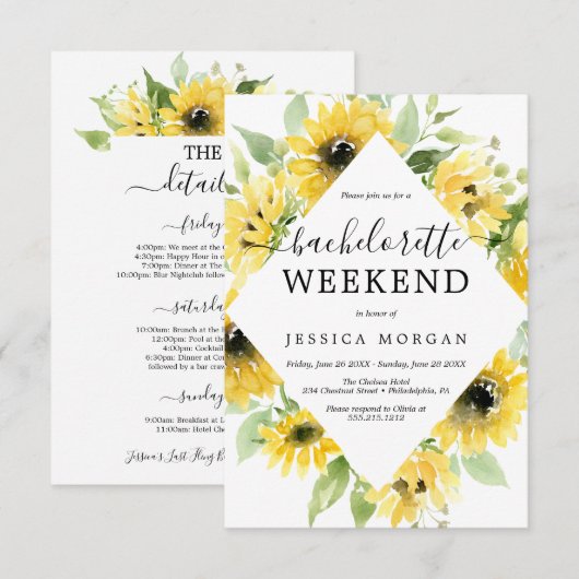 Sunflower Garden Bachelorette Party Invite card Kaart (Voorkant / Achterkant)