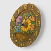 Sunflower Garden Basket Wooden Wall Clock Grote Klok (Hoek)