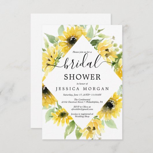 Sunflower Garden Bridal Shower Invitation Kaart (Voorkant / Achterkant)