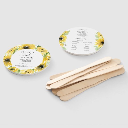 Sunflower Garden Circle Wedding Fan Programme Handwaaier (Niet-gemonteerd)