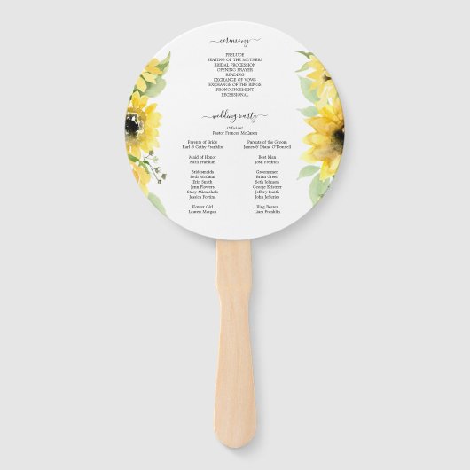 Sunflower Garden Circle Wedding Fan Programme Handwaaier (Achterkant)
