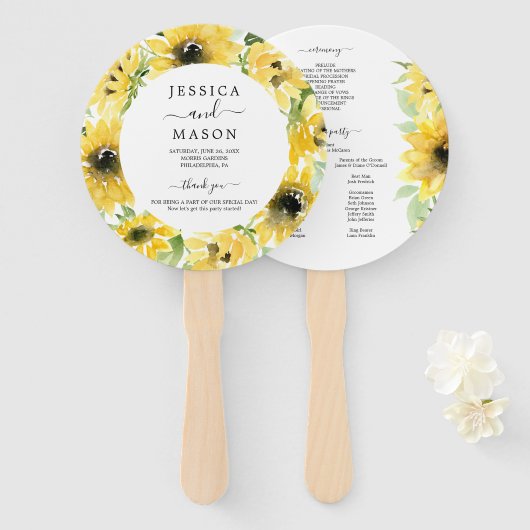 Sunflower Garden Circle Wedding Fan Programme Handwaaier (Voorkant en achterkant)