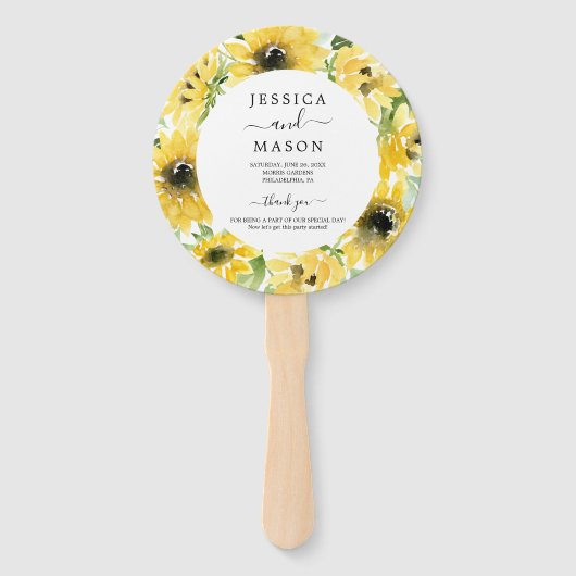 Sunflower Garden Circle Wedding Fan Programme Handwaaier (Voorkant)