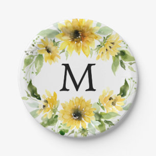 Sunflower Garden Monogram Papieren Borden Papieren Bordje