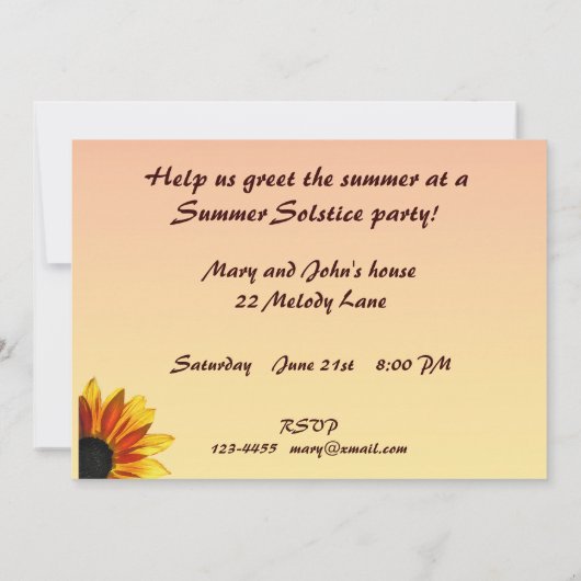 Sunflower Garden Summer Solstice Party Invitation Kaart (Achterkant)