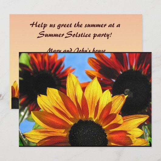 Sunflower Garden Summer Solstice Party Invitation Kaart (Voorkant / Achterkant)