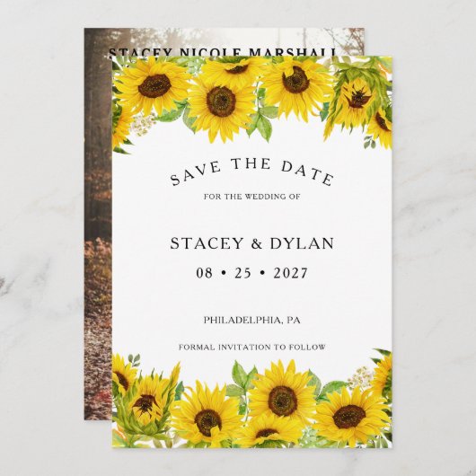 Sunflower Garden Wedding Foto Save The Date (Voorkant / Achterkant)