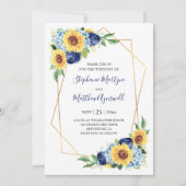 Sunflower Geometric Dusty Blue Floral Wedding Kaart (Voorkant)