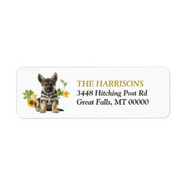 Sunflower German Shepherd Puppy Return Address Etiket
