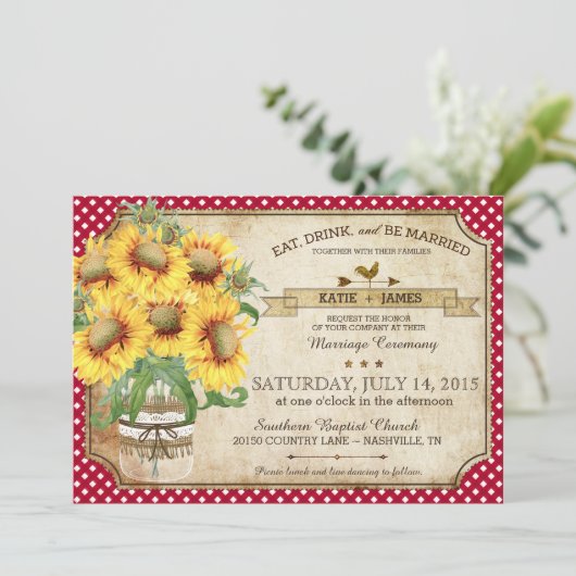 Sunflower Gingham Check Country Picnic Weddenschap Kaart (Staand voorkant)