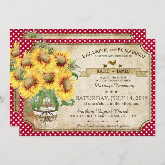 Sunflower Gingham Check Country Picnic Weddenschap Kaart (Voorkant / Achterkant)