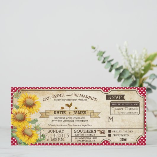 Sunflower Gingham Check Country Picnic Weddenschap Kaart (Staand voorkant)