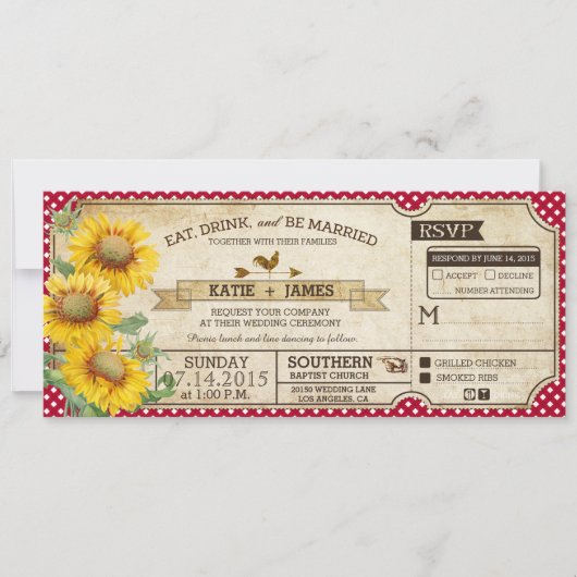 Sunflower Gingham Check Country Picnic Weddenschap Kaart (Voorkant)