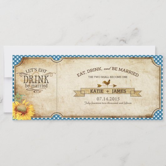 Sunflower Gingham Check Country Picnic Weddenschap Kaart (Achterkant)