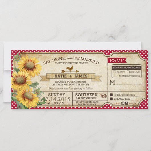 Sunflower Gingham Check Country Picnic Weddenschap Kaart (Voorkant)
