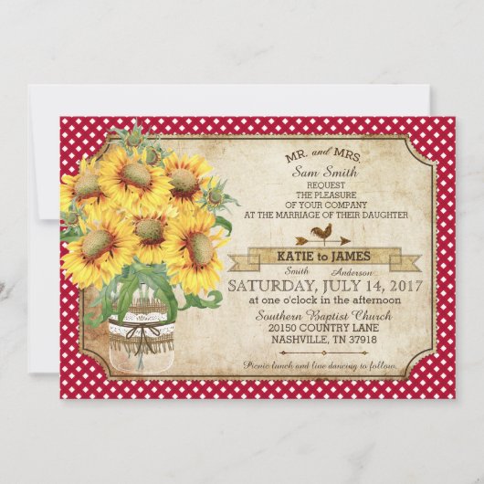 Sunflower Gingham Check Country Picnic Weddenschap Kaart (Voorkant)