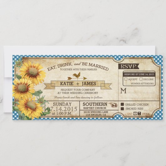 Sunflower Gingham Check Country Picnic Weddenschap Kaart (Voorkant)