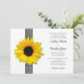 Sunflower Gingham Check Ribbon Wedding Invitation Kaart (Staand voorkant)