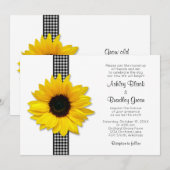 Sunflower Gingham Check Ribbon Wedding Invitation Kaart (Voorkant / Achterkant)