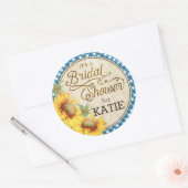 Sunflower Gingham Controleer rustiek Vrijgezellenf Ronde Sticker (Envelop)