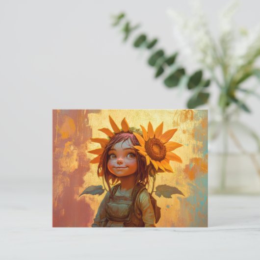 Sunflower Girl Briefkaart (Staand voorkant)