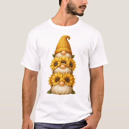 Sunflower Gnome Hidden Smiles Beneath the Golden T-shirt (Voorkant)