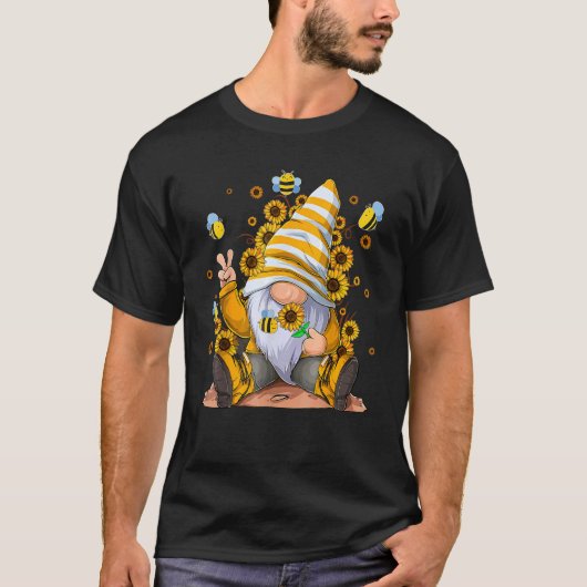 Sunflower Gnome With Bee  Hippie Gnome For Flower  T-shirt (Voorkant)