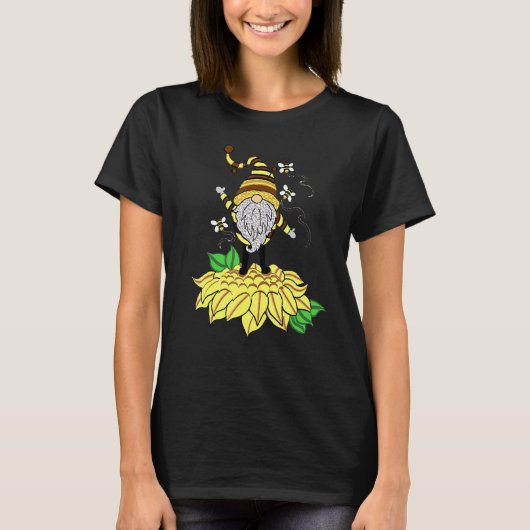 Sunflower Gnome With Bee Hippie Gnome For Flower T-shirt (Voorkant)