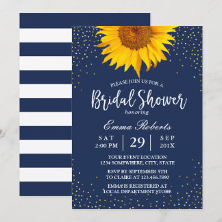Sunflower Gold Confetti Navy Blue Vrijgezellenfees Kaart