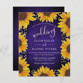 Sunflower Gold Stippen Blue Wood Weduwuitnodiging (Voorkant / Achterkant)