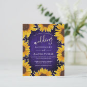 Sunflower Gold Stippen Blue Wood Weduwuitnodiging (Staand voorkant)