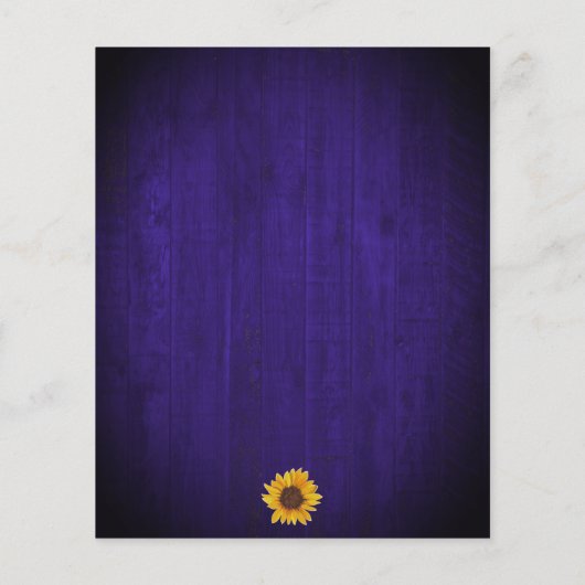 Sunflower Gold Stippen Blue Wood Weduwuitnodiging (Achterkant)