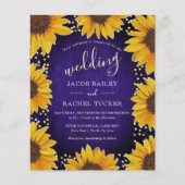 Sunflower Gold Stippen Blue Wood Weduwuitnodiging (Voorkant)