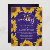 Sunflower Gold Stippen Blue Wood Weduwuitnodiging (Voorkant / Achterkant)