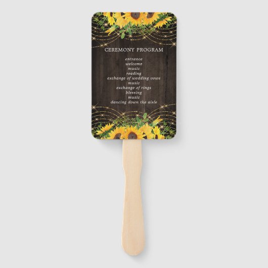 Sunflower Gold String Lights Rustic Wedding Handwaaier (Achterkant)