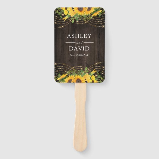 Sunflower Gold String Lights Rustic Wedding Handwaaier (Voorkant)