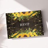 Sunflower Gold String Lights Rustic Wedding RSVP Briefkaart