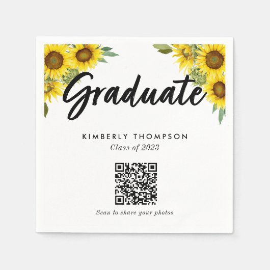 Sunflower Graduation QR Code Party Photo Share Servet (Voorkant)