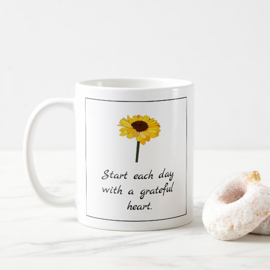 Sunflower Grateful Heart Typografie Koffiemok (Met donut)