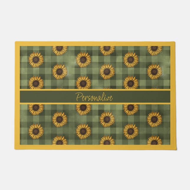 Sunflower Green Buffalo Play Gingham, speciaal ont Deurmat (Voorkant)